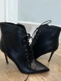 Bottines Noires À Lacets Bout Pointu Talon Aiguille Bottes Chaussures Femme