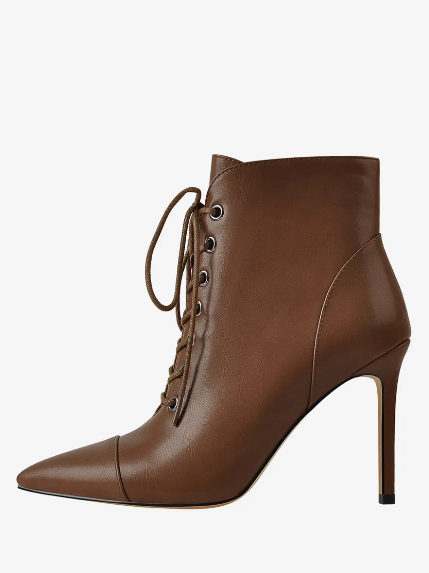 Bottines Noires À Lacets Bout Pointu Talon Aiguille Bottes Chaussures Femme