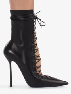 Bottines noires à lacets bout pointu talons hauts