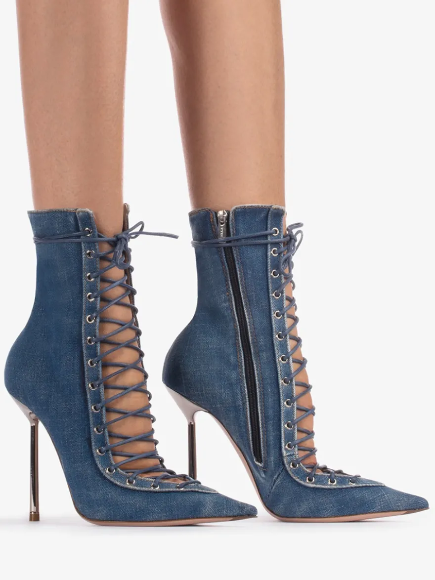 Bottines noires à lacets bout pointu talons hauts