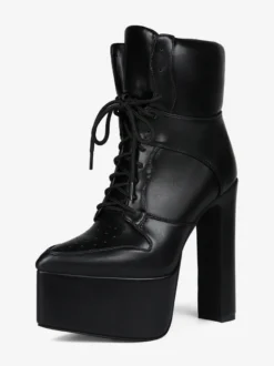 Bottines noires à lacets et plateformes pour femmes bottines à talons épais