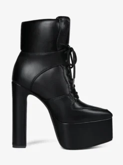Bottines noires à lacets et plateformes pour femmes bottines à talons épais
