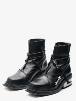 Bottines noires à lacets pour homme bout rond