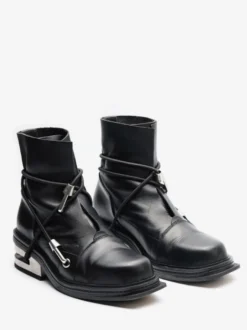 Bottines noires à lacets pour homme bout rond