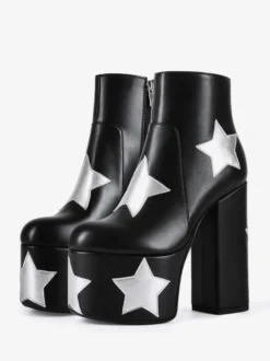 Bottines noires à plateforme et talon épais pour femme