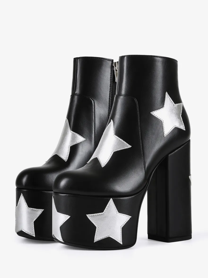 Bottines noires à plateforme et talon épais pour femme