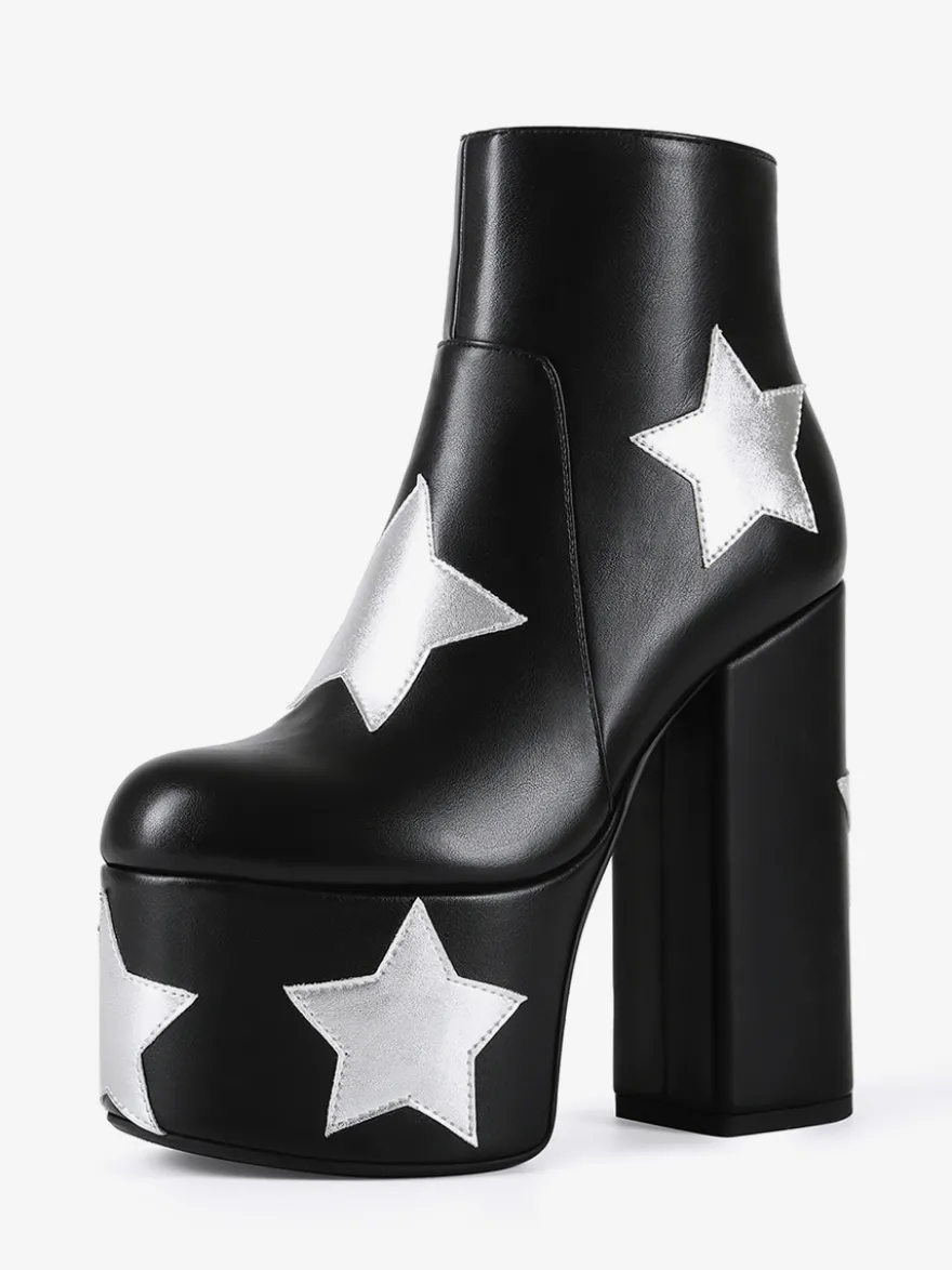 Bottines noires à plateforme et talon épais pour femme