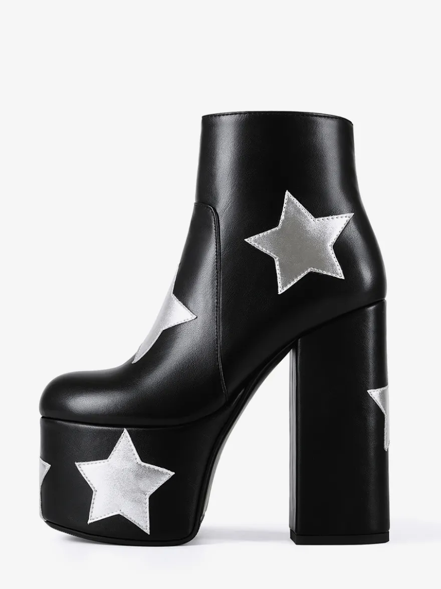 Bottines noires à plateforme et talon épais pour femme