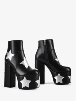 Bottines noires à plateforme et talon épais pour femme