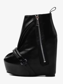 Bottines noires à plateforme pour femmes fermeture éclair talon compensé
