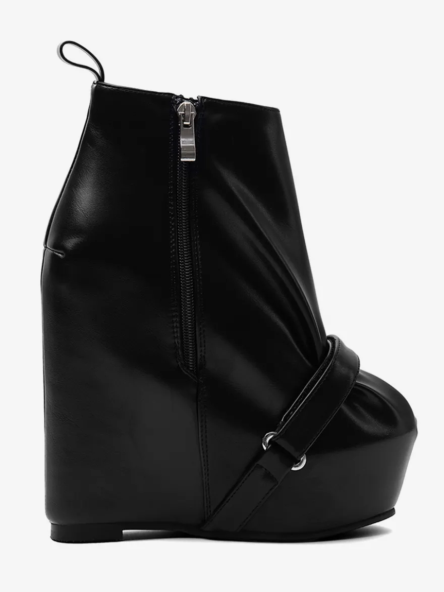 Bottines noires à plateforme pour femmes fermeture éclair talon compensé