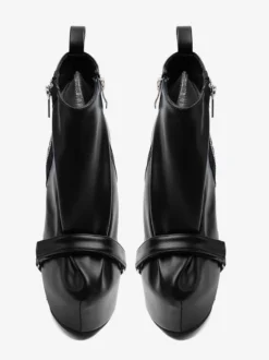 Bottines noires à plateforme pour femmes fermeture éclair talon compensé
