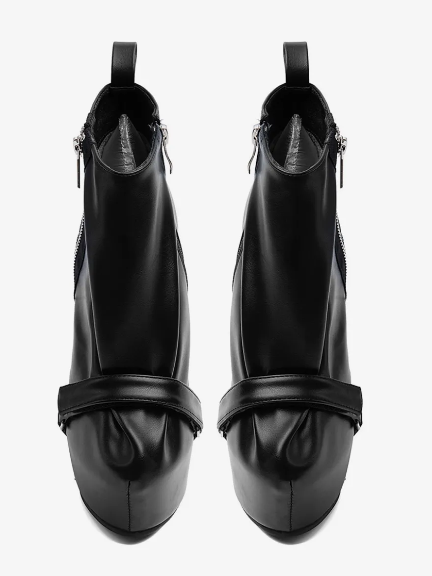 Bottines noires à plateforme pour femmes fermeture éclair talon compensé