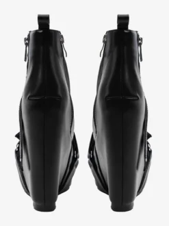 Bottines noires à plateforme pour femmes fermeture éclair talon compensé