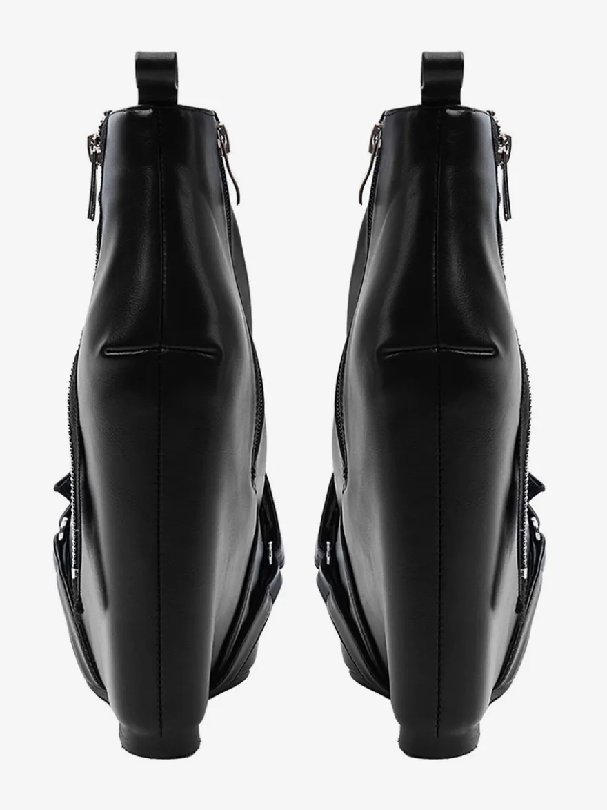 Bottines noires à plateforme pour femmes fermeture éclair talon compensé