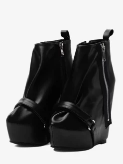 Bottines noires à plateforme pour femmes fermeture éclair talon compensé
