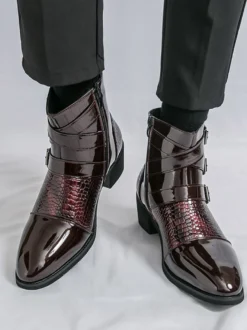 Bottines noires pour homme bout rond boucle et fermeture éclair