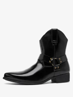 Bottines noires pour homme bout pointu fermeture éclair et boucle