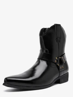 Bottines noires pour homme bout pointu fermeture éclair et boucle