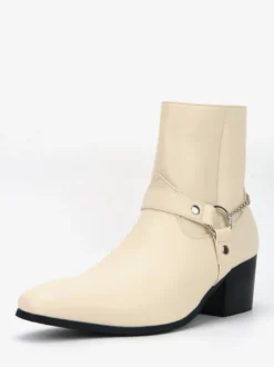 Bottines noires pour homme bout rond détail chaîne talon épais