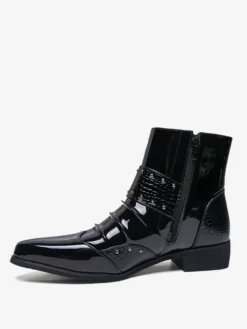 Bottines noires pour homme bout pointu fermeture éclair et boucle