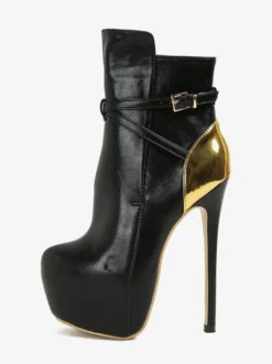 Bottines noires sexy à plateforme bout rond et talon haut avec boucle
