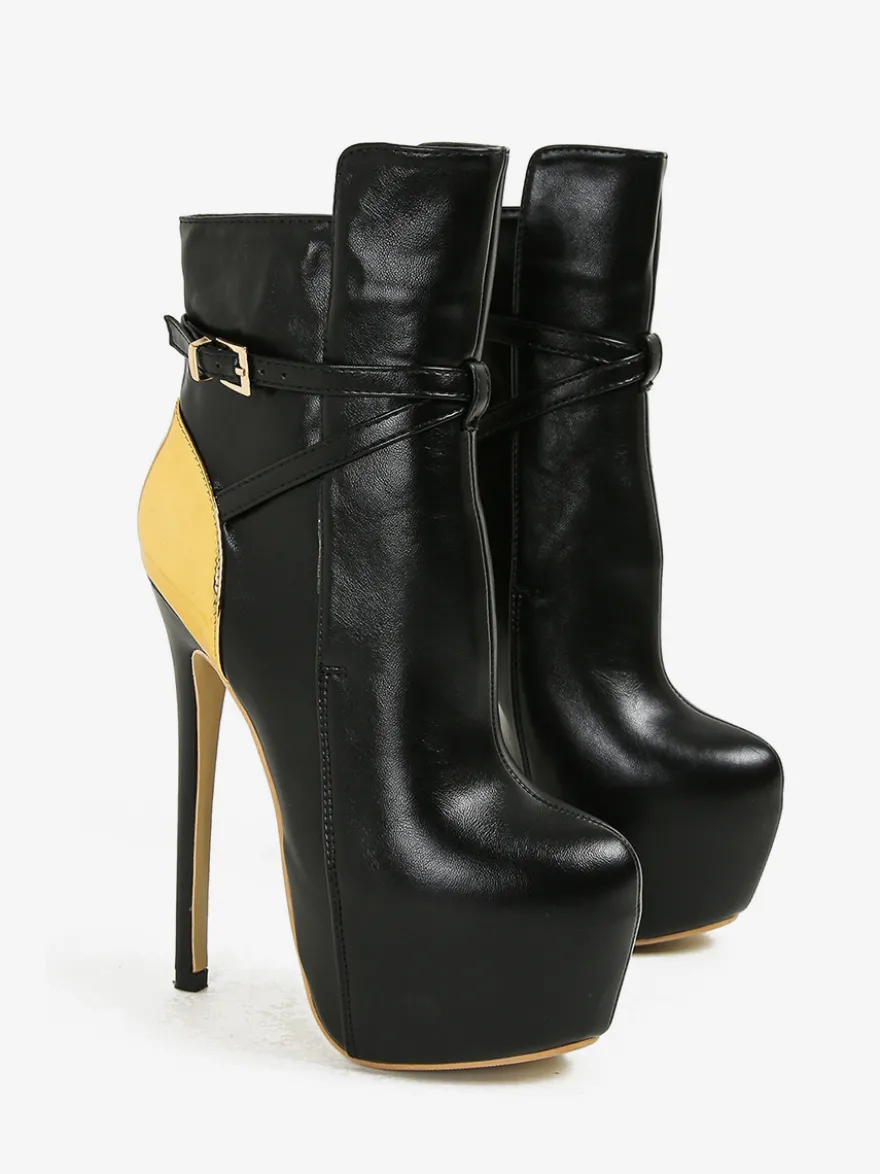 Bottines noires sexy à plateforme bout rond et talon haut avec boucle