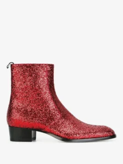 Bottines à paillettes en cuir véritable bout rond talon épais