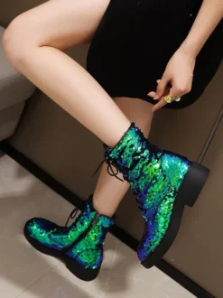 Bottines à paillettes plates et à lacets pour femmes