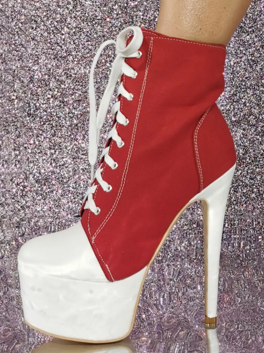 Bottines à plateforme pour femmes à lacets et à talons hauts