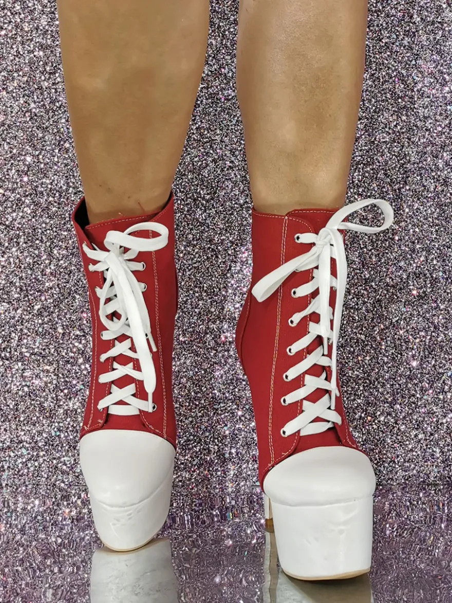 Bottines à plateforme pour femmes à lacets et à talons hauts