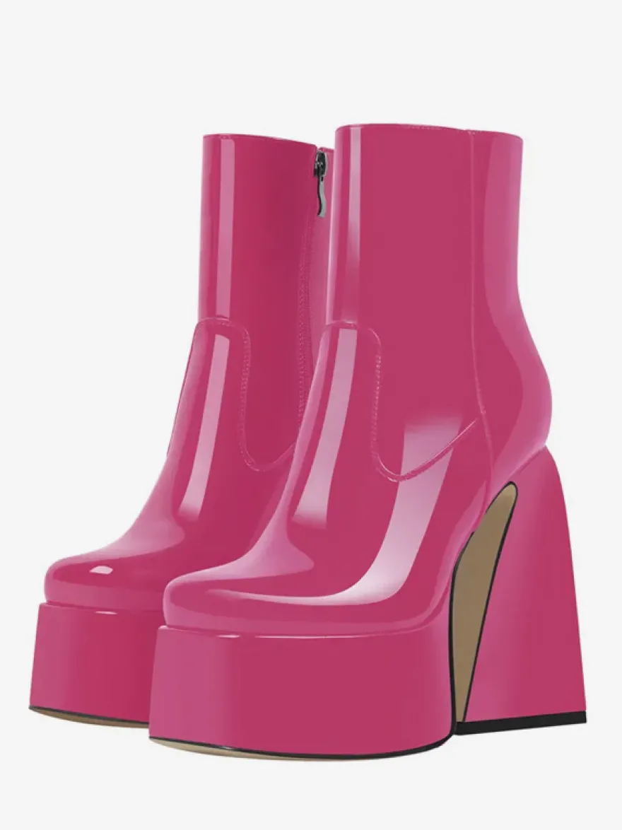 Bottines à plateforme roses Bottines à talons épais et bout rond