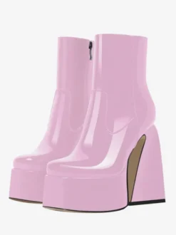 Bottines à plateforme roses Bottines à talons épais et bout rond