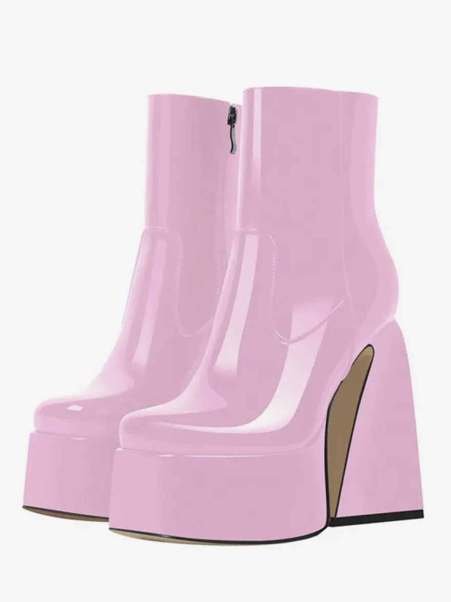 Bottines à plateforme roses Bottines à talons épais et bout rond