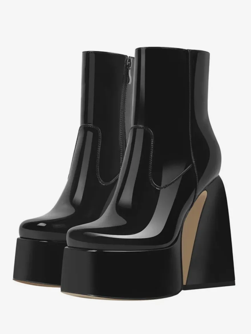Bottines à plateforme roses Bottines à talons épais et bout rond