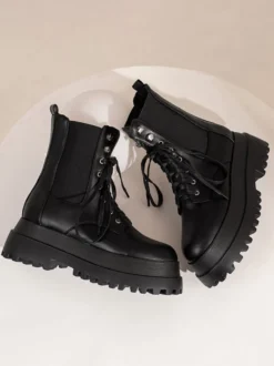 Bottines à Plateforme à Zip en Cuir Synthétique Unicolore