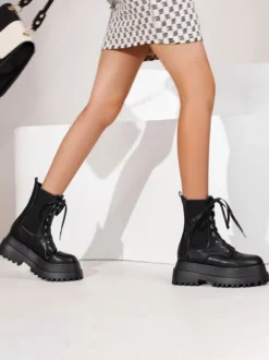 Bottines à Plateforme à Zip en Cuir Synthétique Unicolore