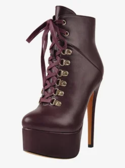 Bottines pour femmes détails en métal noir Bottes en cuir PU Bout rond Talon aiguille