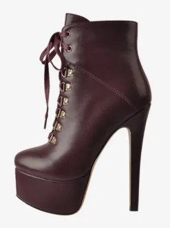 Bottines pour femmes détails en métal noir Bottes en cuir PU Bout rond Talon aiguille