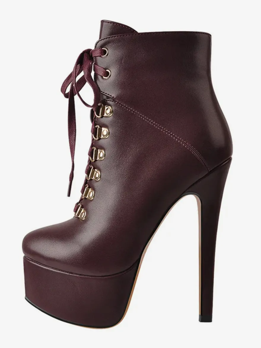 Bottines pour femmes détails en métal noir Bottes en cuir PU Bout rond Talon aiguille