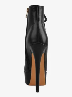 Bottines pour femmes détails en métal noir Bottes en cuir PU Bout rond Talon aiguille