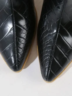 Bottines pour femmes en cuir bleu bout pointu talon épais bottines à imprimé peau de serpent
