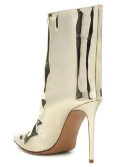 Bottines pour femmes en cuir or clair bout pointu cuir brillant talon aiguille bottes à talons hauts