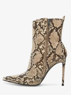 Bottines pour femmes en cuir Synthétique imprimé python bout pointu talon aiguille bottes à talons hauts