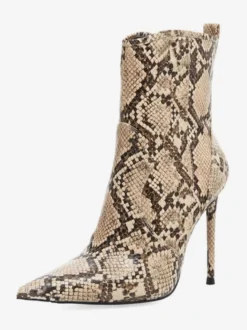 Bottines pour femmes en cuir Synthétique imprimé python bout pointu talon aiguille bottes à talons hauts