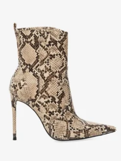 Bottines pour femmes en cuir Synthétique imprimé python bout pointu talon aiguille bottes à talons hauts
