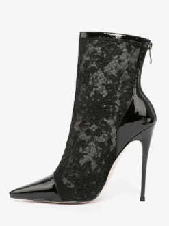 Bottines pour femmes en dentelle noire chaussures de mariage à talons hauts