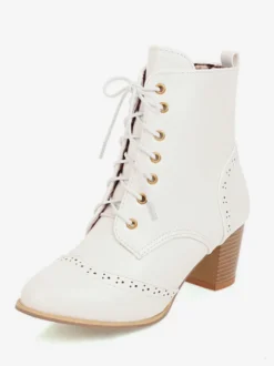 Bottines pour femmes kaki bottines en cuir PU bout pointu talon épais