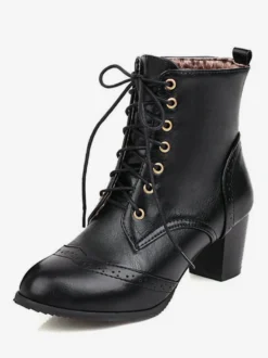 Bottines pour femmes kaki bottines en cuir PU bout pointu talon épais