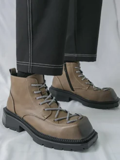 Bottines pour hommes à bout carré lacets et talon épais
